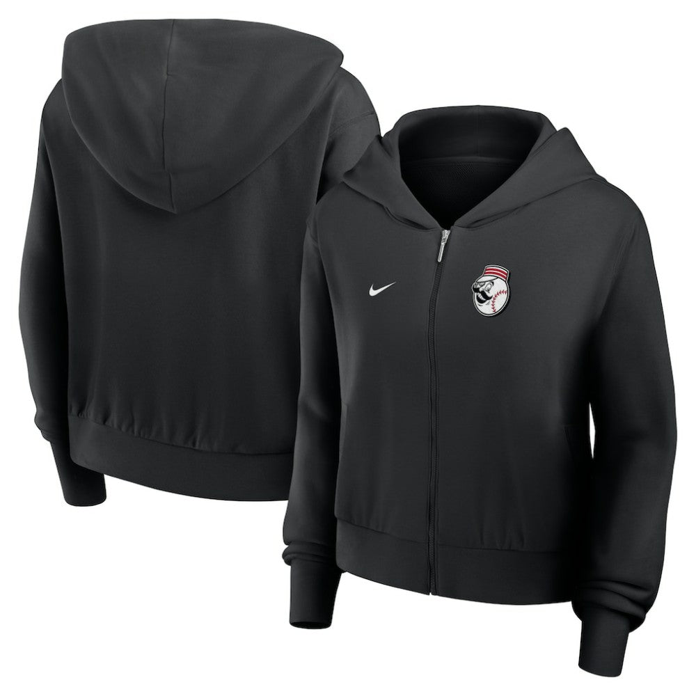 Cincinnati Reds Nike Women's Cropped Chill Full-Zip Hoodie - Black - Nike Lifestyle