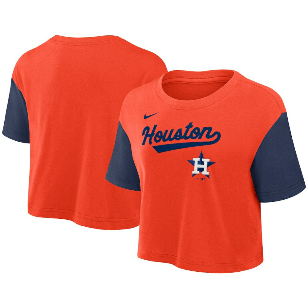 Houston Astros Nike Women's Script Dri-FIT Cropped T-Shirt - Orange/Navy - Nike Online