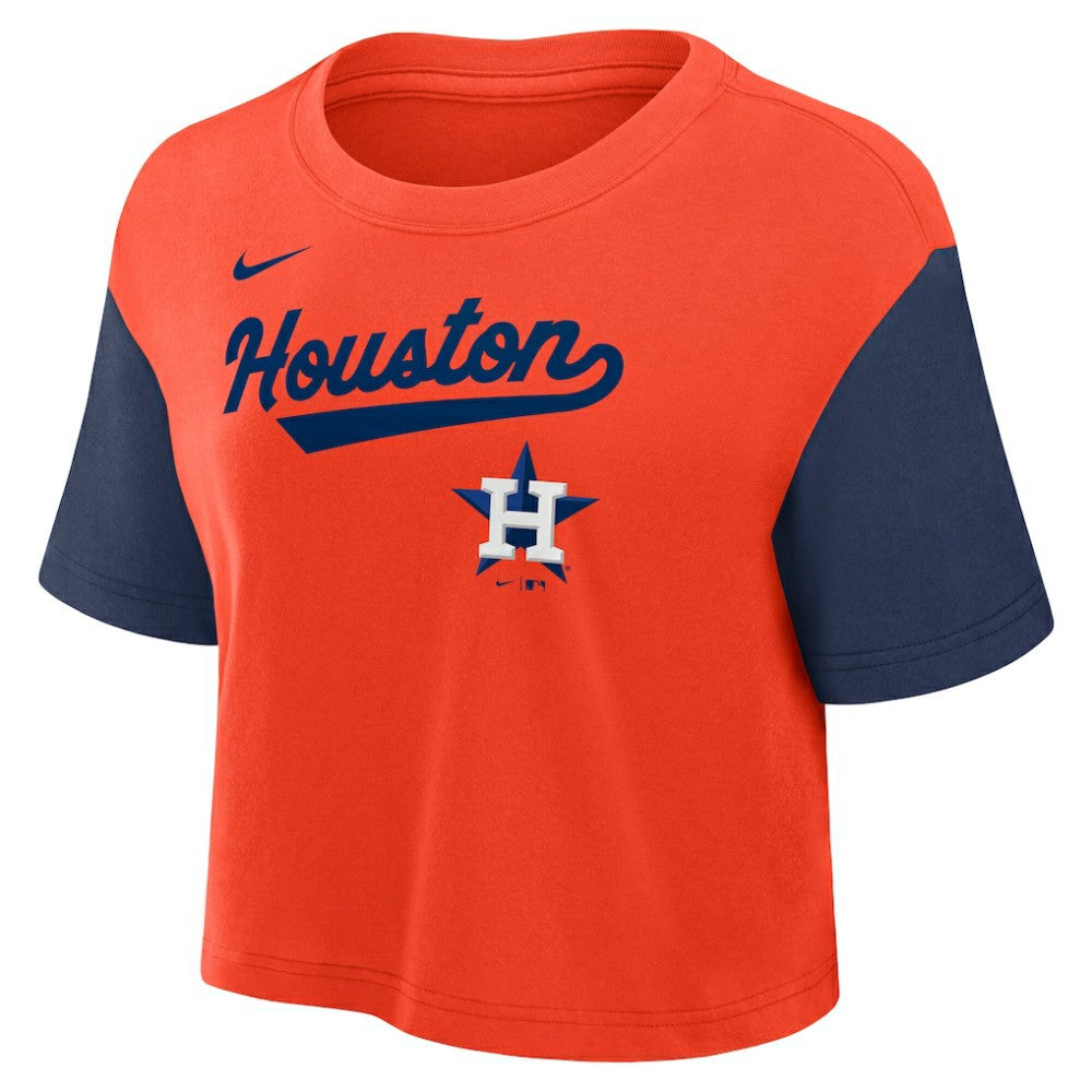 Houston Astros Nike Women's Script Dri-FIT Cropped T-Shirt - Orange/Navy - Nike Online