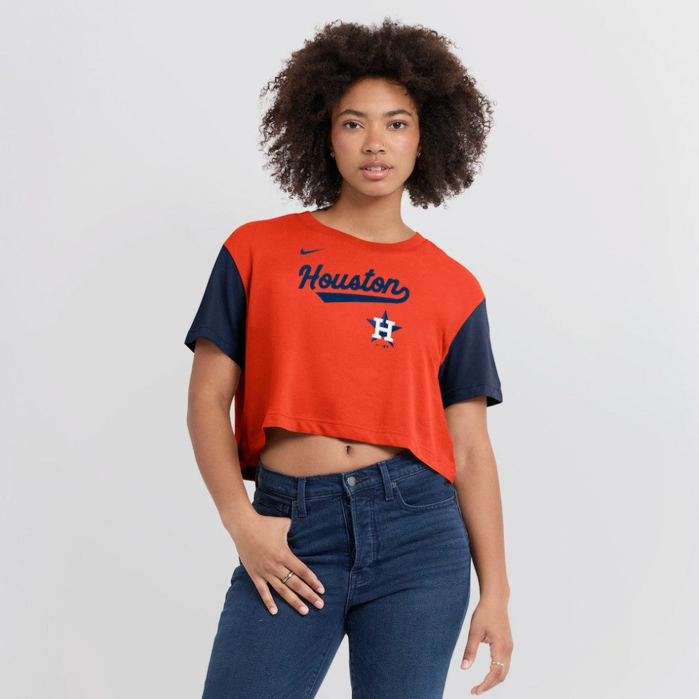 Houston Astros Nike Women's Script Dri-FIT Cropped T-Shirt - Orange/Navy - Nike Online