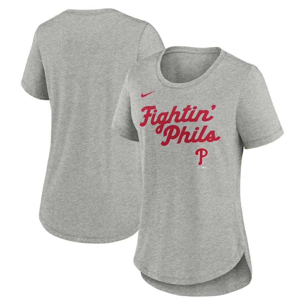 Philadelphia Phillies Nike Women's Script Tri-Blend T-Shirt - Heather Gray - Nike Lifestyle