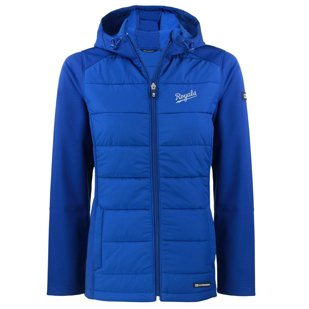 Kansas City Royals Cutter & Buck Women's  Evoke Hybrid Eco Softshell Recycled Full-Zip Hoodie Jacket - Royal - MLB Discount