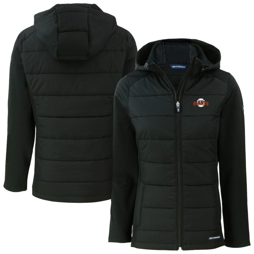 San Francisco Giants Cutter & Buck Women's  Evoke Hybrid Eco Softshell Recycled Full-Zip Hoodie Jacket - Black - MLB Sale