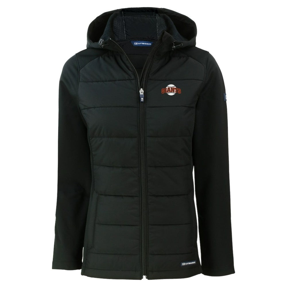 San Francisco Giants Cutter & Buck Women's  Evoke Hybrid Eco Softshell Recycled Full-Zip Hoodie Jacket - Black - MLB Sale