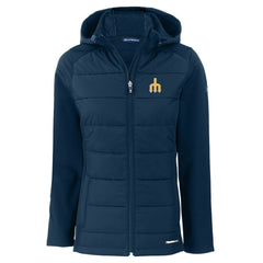 Seattle Mariners Cutter & Buck Women's  Evoke Hybrid Eco Softshell Recycled Full-Zip Hoodie Jacket - Navy - MLB Discount
