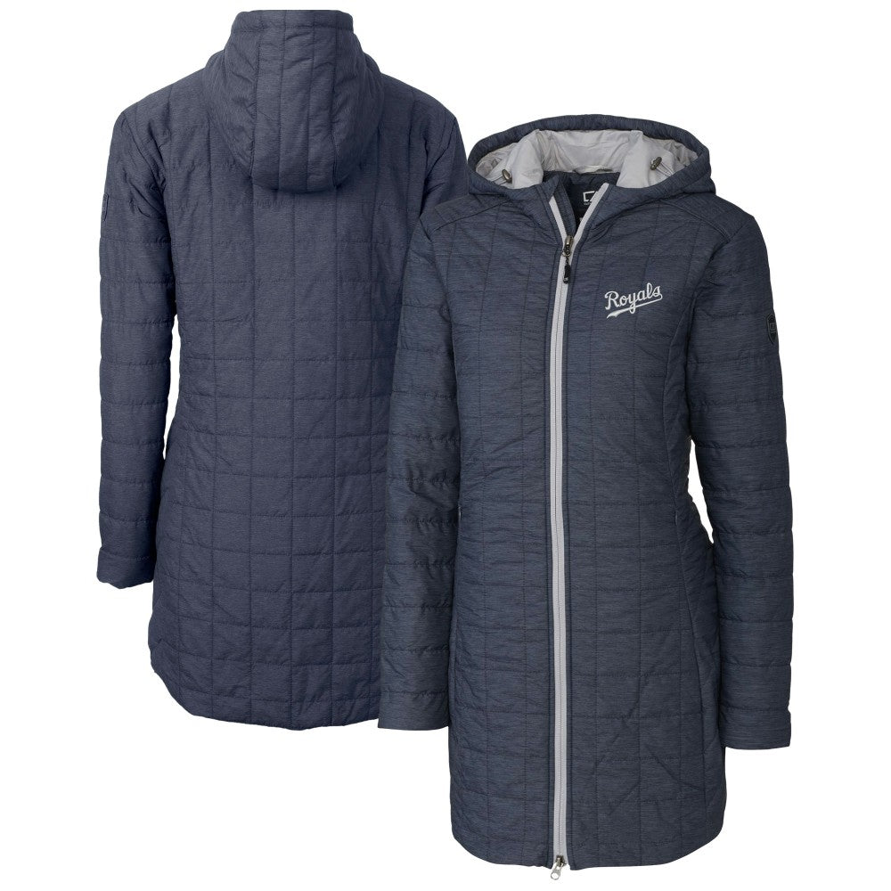 Kansas City Royals Cutter & Buck Women's Rainier Primaloft Eco Insulated Hooded Full-Zip Long Coat - Anthracite - MLB Lifestyle
