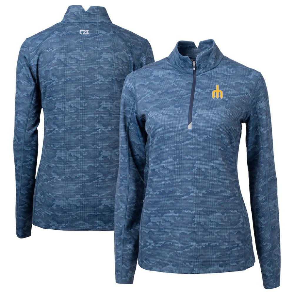 Seattle Mariners Cutter & Buck Women's  Traverse Camo Print Stretch Quarter-Zip Top - Navy - MLB Discount