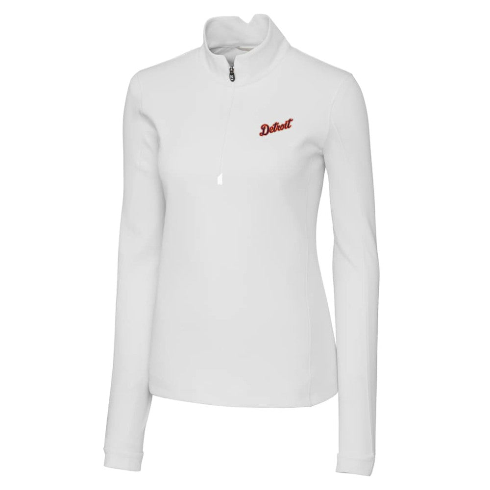 Detroit Tigers Cutter & Buck Women's  Traverse Stretch Quarter-Zip Pullover Top - White - MLB Sale