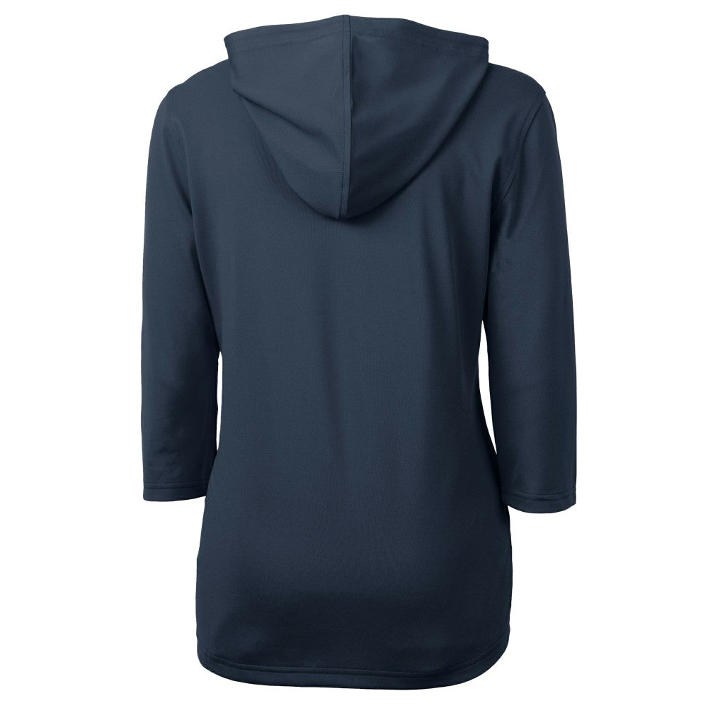 Cleveland Guardians Cutter & Buck Women's  DryTec Virtue Eco Pique Recycled 3/4-Sleeve Half-Zip Pullover Hoodie - Navy - MLB Lifestyle