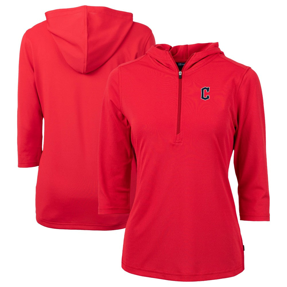 Cleveland Guardians Cutter & Buck Women's  DryTec Virtue Eco Pique Recycled 3/4-Sleeve Half-Zip Pullover Hoodie - Red - MLB Online