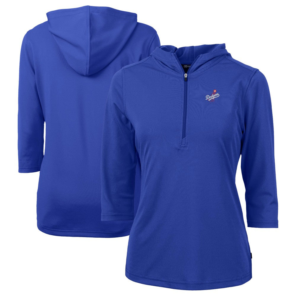 Los Angeles Dodgers Cutter & Buck Women's  DryTec Virtue Eco Pique Recycled 3/4-Sleeve Half-Zip Pullover Hoodie - Blue - MLB Sale