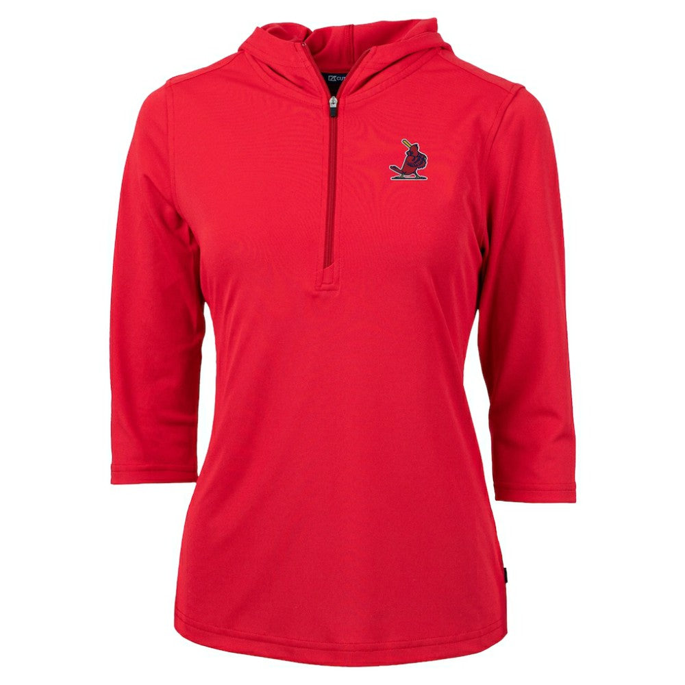 St. Louis Cardinals Cutter & Buck Women's Cooperstown Collection DryTec Virtue Eco Pique Recycled 3/4-Sleeve Half-Zip Pullover Hoodie - Red - MLB Lifestyle