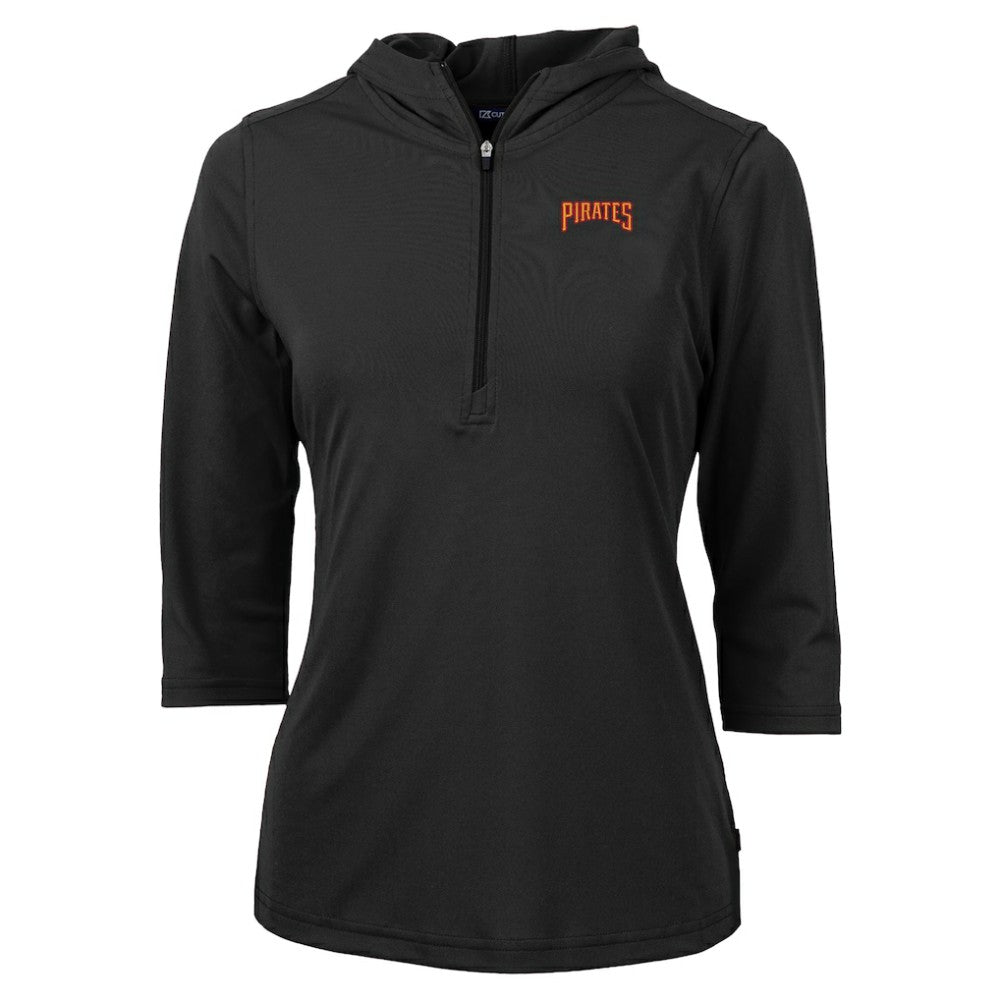 Pittsburgh Pirates Cutter & Buck Women's  DryTec Virtue Eco Pique Recycled 3/4-Sleeve Half-Zip Pullover Hoodie - Black - MLB Online