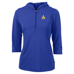 Seattle Mariners Cutter & Buck Women's  DryTec Virtue Eco Pique Recycled 3/4-Sleeve Half-Zip Pullover Hoodie - Blue - MLB Discount