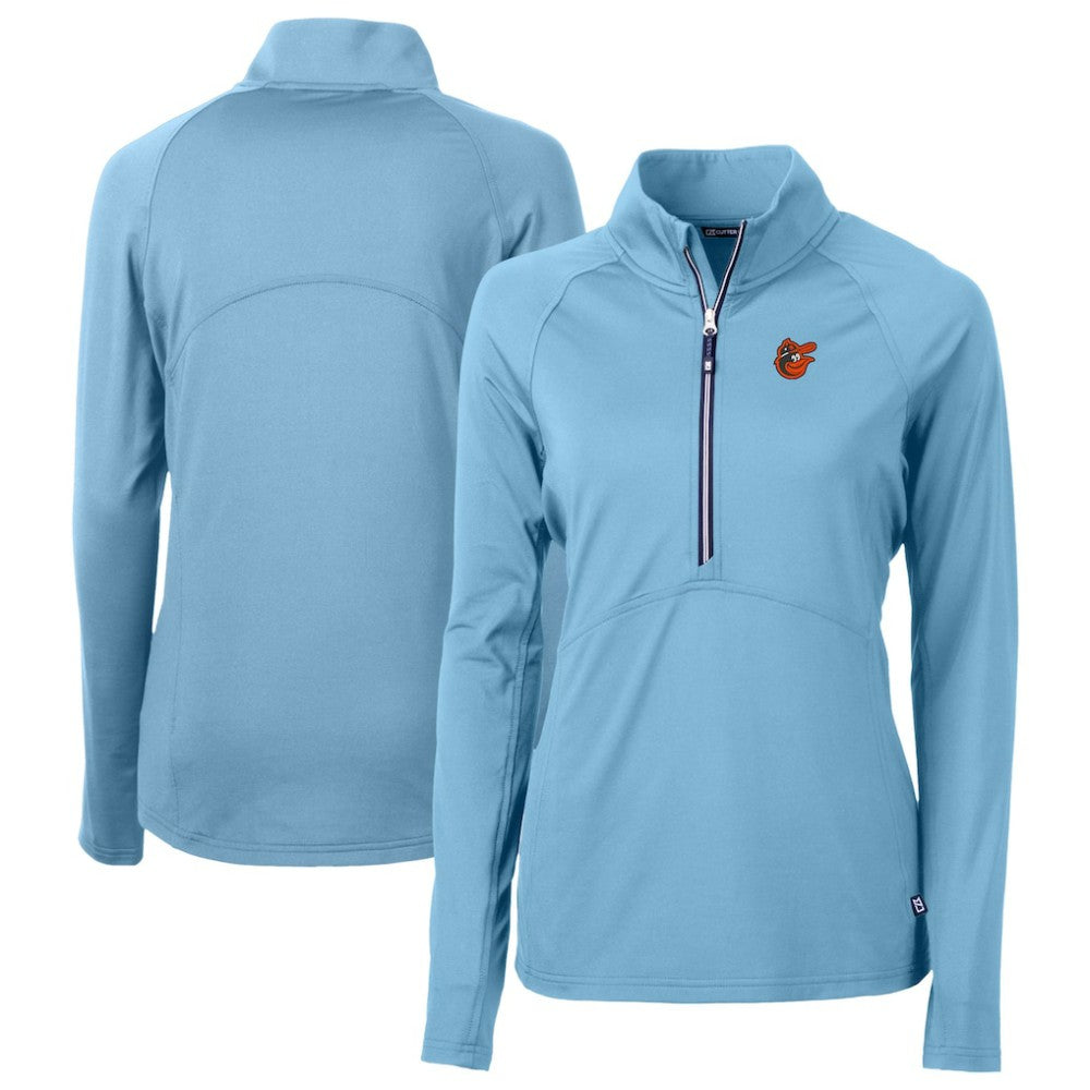 Baltimore Orioles Cutter & Buck Women's  DryTec Adapt Eco Knit Stretch Recycled Raglan Half-Zip Top - Powder Blue - MLB Lifestyle