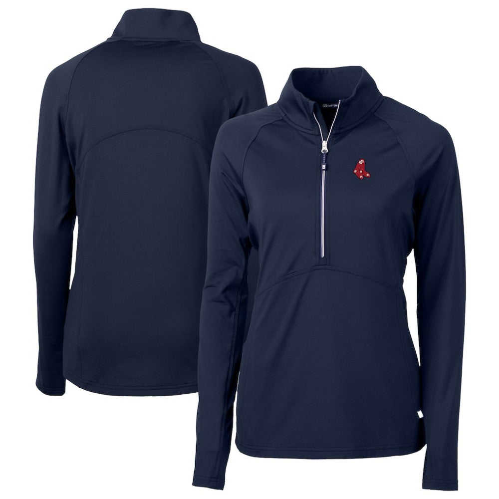 Boston Red Sox Cutter & Buck Women's  DryTec Adapt Eco Knit Stretch Recycled Raglan Half-Zip Top - Navy - MLB Sale