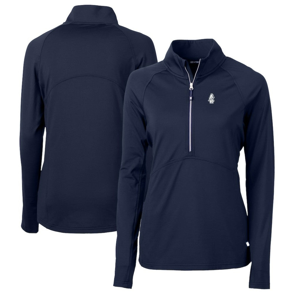 Chicago Cubs Cutter & Buck Women's Cooperstown Collection DryTec Adapt Eco Knit Stretch Recycled Raglan Half-Zip Top - Navy - MLB Discount