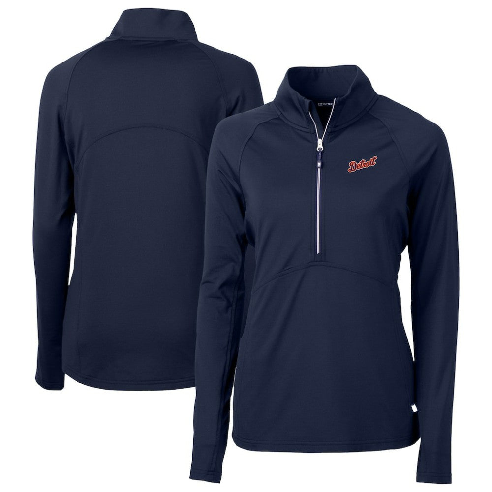 Detroit Tigers Cutter & Buck Women's  DryTec Adapt Eco Knit Stretch Recycled Raglan Half-Zip Top - Navy - MLB Sale