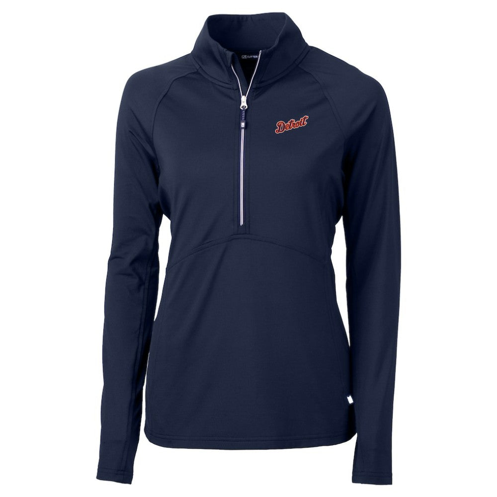 Detroit Tigers Cutter & Buck Women's  DryTec Adapt Eco Knit Stretch Recycled Raglan Half-Zip Top - Navy - MLB Sale