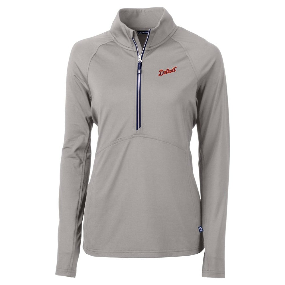 Detroit Tigers Cutter & Buck Women's  DryTec Adapt Eco Knit Stretch Recycled Raglan Half-Zip Top - Gray - MLB Sale