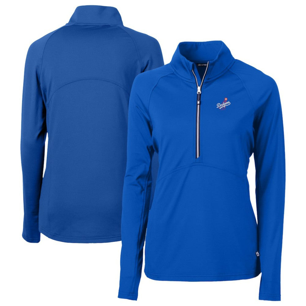 Los Angeles Dodgers Cutter & Buck Women's  DryTec Adapt Eco Knit Stretch Recycled Raglan Half-Zip Top - Royal - MLB Discount