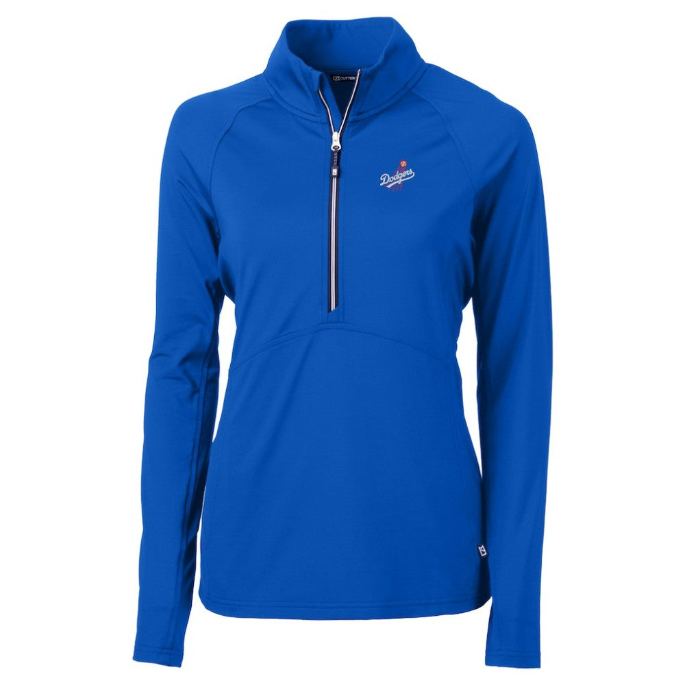 Los Angeles Dodgers Cutter & Buck Women's  DryTec Adapt Eco Knit Stretch Recycled Raglan Half-Zip Top - Royal - MLB Discount