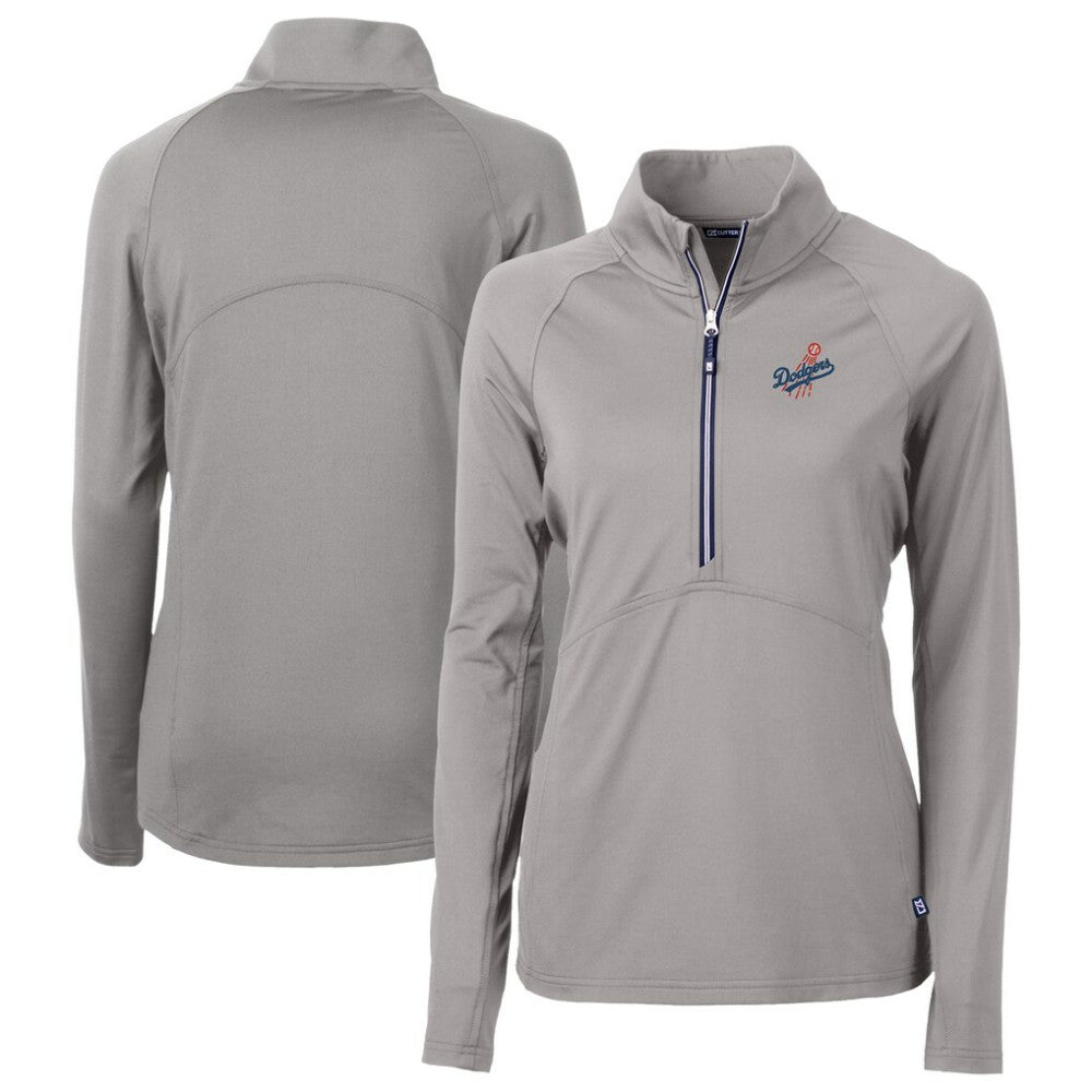 Los Angeles Dodgers Cutter & Buck Women's  DryTec Adapt Eco Knit Stretch Recycled Raglan Half-Zip Top - Gray - MLB Online