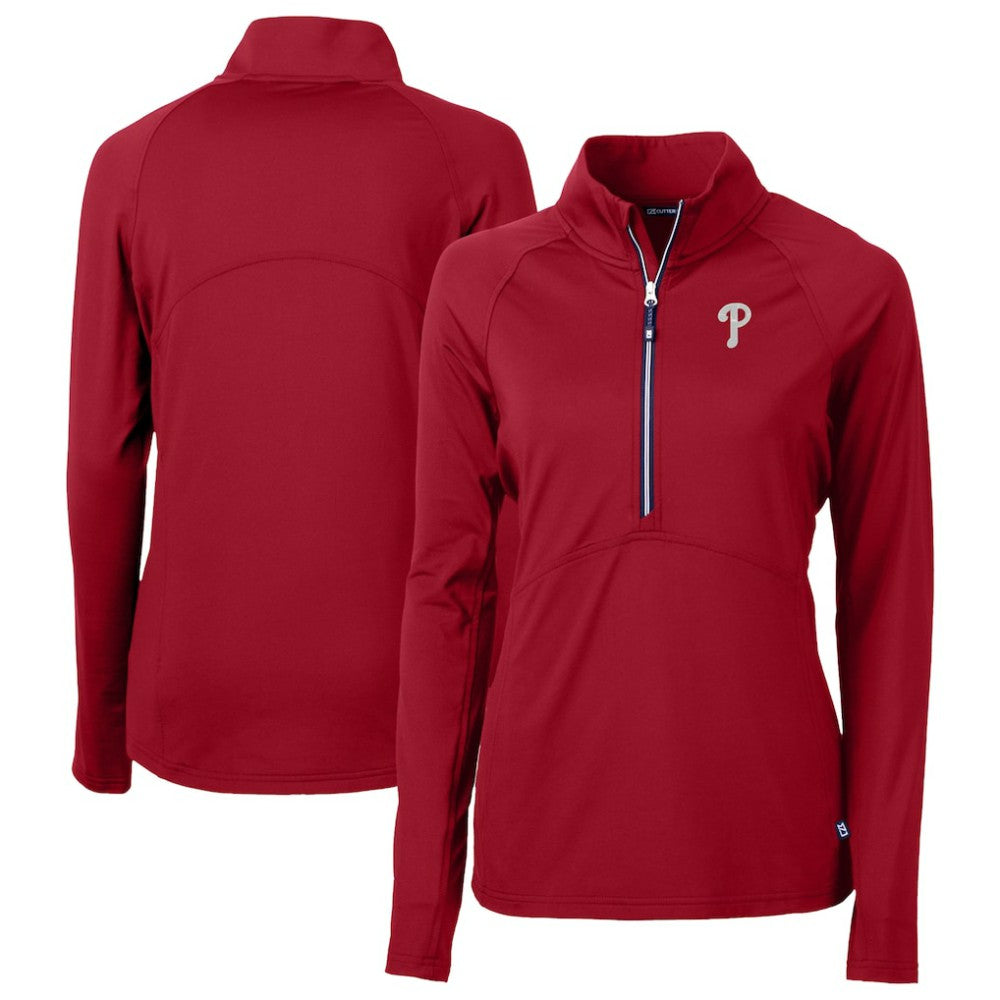 Philadelphia Phillies Cutter & Buck Women's  DryTec Adapt Eco Knit Stretch Recycled Raglan Half-Zip Top - Red - MLB on Sale