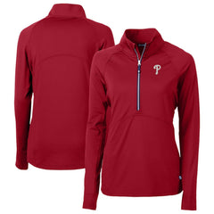Philadelphia Phillies Cutter & Buck Women's  DryTec Adapt Eco Knit Stretch Recycled Raglan Half-Zip Top - Red - MLB on Sale