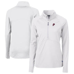 Philadelphia Phillies Cutter & Buck Women's Cooperstown Collection DryTec Adapt Eco Knit Stretch Recycled Raglan Half-Zip Top - White - MLB Sale