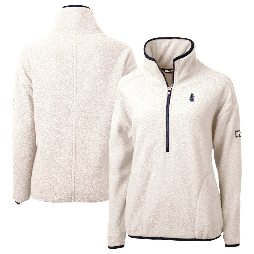 Chicago Cubs Cutter & Buck Women's Cooperstown Collection Cascade Eco Sherpa Fleece Half-Zip Pullover Jacket - Cream - MLB on Sale