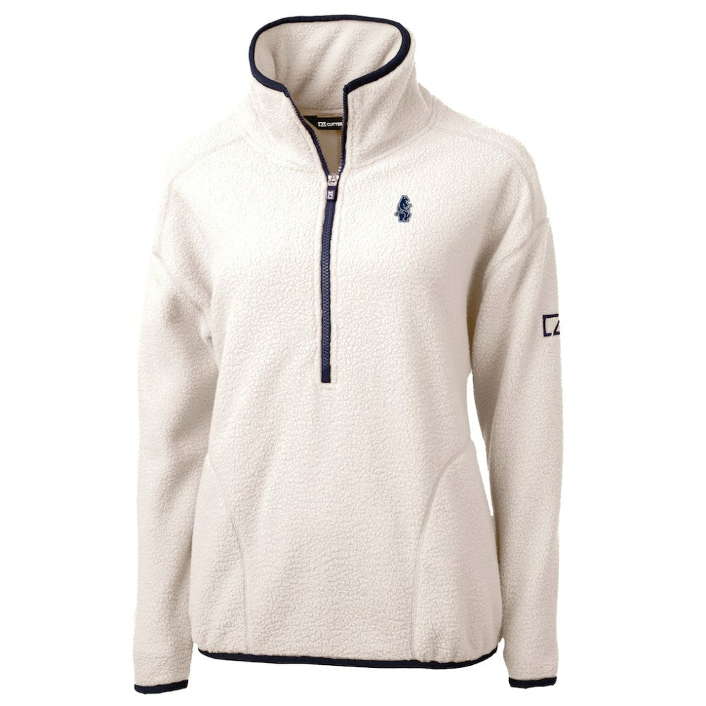 Chicago Cubs Cutter & Buck Women's Cooperstown Collection Cascade Eco Sherpa Fleece Half-Zip Pullover Jacket - Cream - MLB on Sale