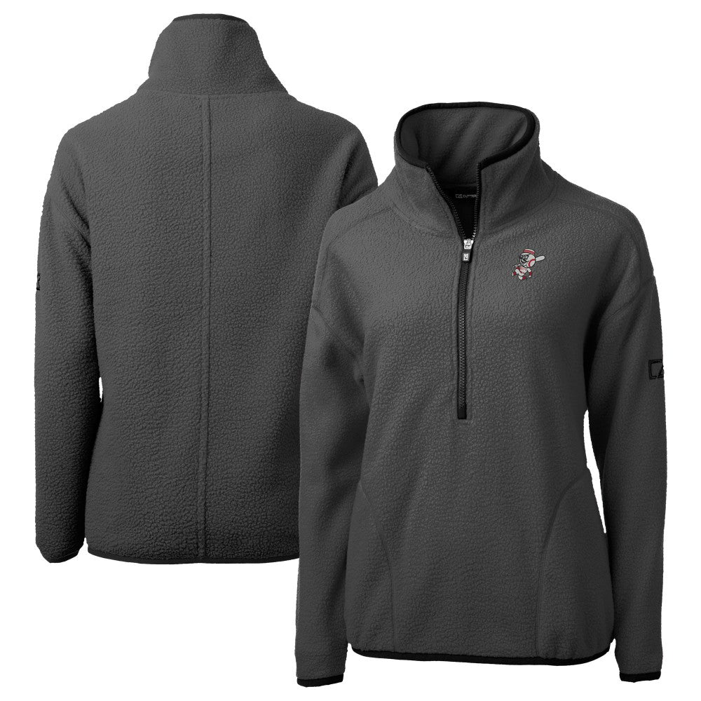 Cincinnati Reds Cutter & Buck Women's Cooperstown Collection Cascade Eco Sherpa Fleece Half-Zip Pullover Jacket - Charcoal - MLB on Sale