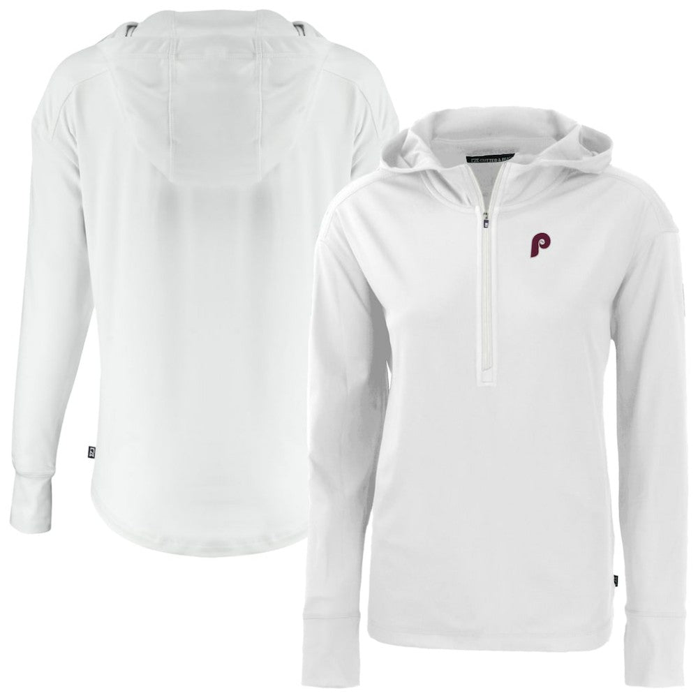 Philadelphia Phillies Cutter & Buck Women's Daybreak Eco Recycled Half-Zip Hoodie - White - MLB Lifestyle