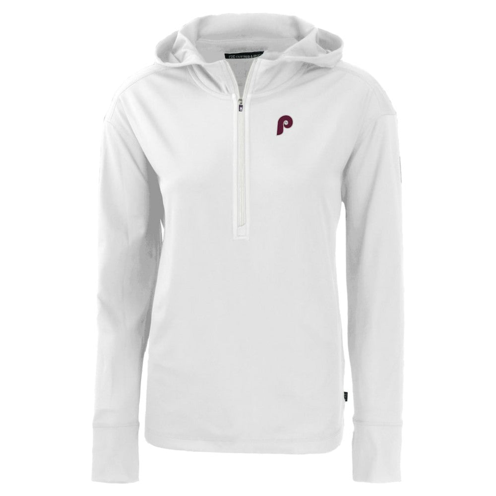 Philadelphia Phillies Cutter & Buck Women's Daybreak Eco Recycled Half-Zip Hoodie - White - MLB Lifestyle