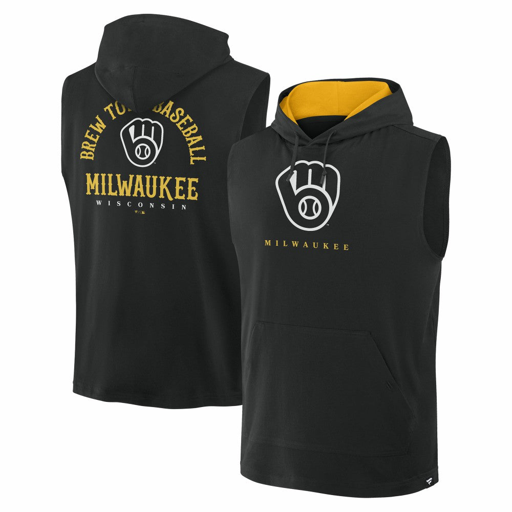 Milwaukee Brewers Fanatics Fire Speed Sleeveless Pullover Hoodie - Black - Fanatics on Sale