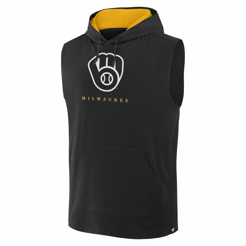 Milwaukee Brewers Fanatics Fire Speed Sleeveless Pullover Hoodie - Black - Fanatics on Sale