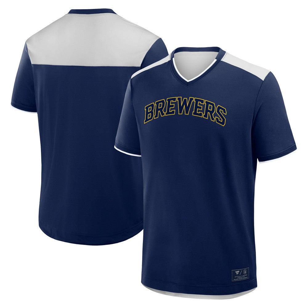 Milwaukee Brewers Fanatics Walk Off V-Neck T-Shirt - Navy - Fanatics Discount