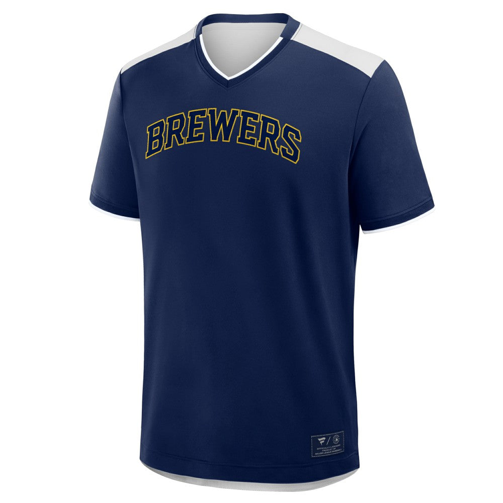 Milwaukee Brewers Fanatics Walk Off V-Neck T-Shirt - Navy - Fanatics Discount