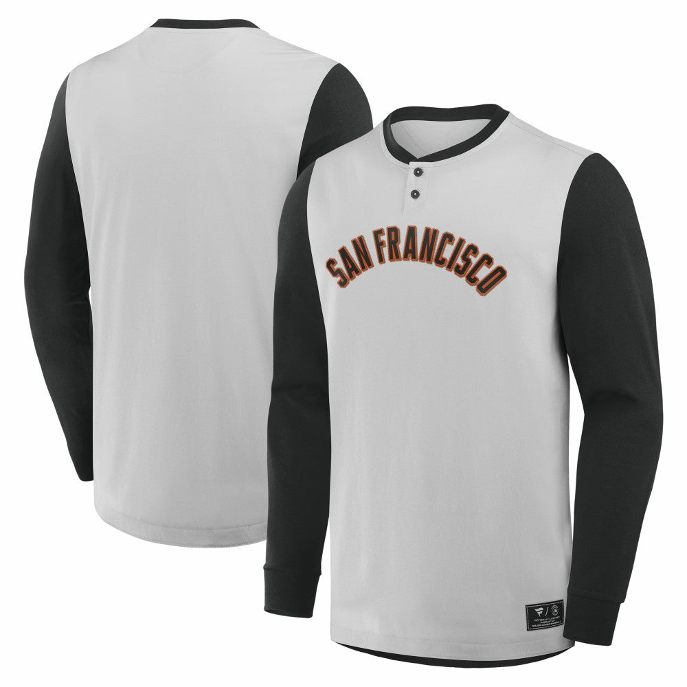 San Francisco Giants Fanatics Clubhouse Long Sleeve Henley Shirt - Gray/Black - Fanatics Lifestyle