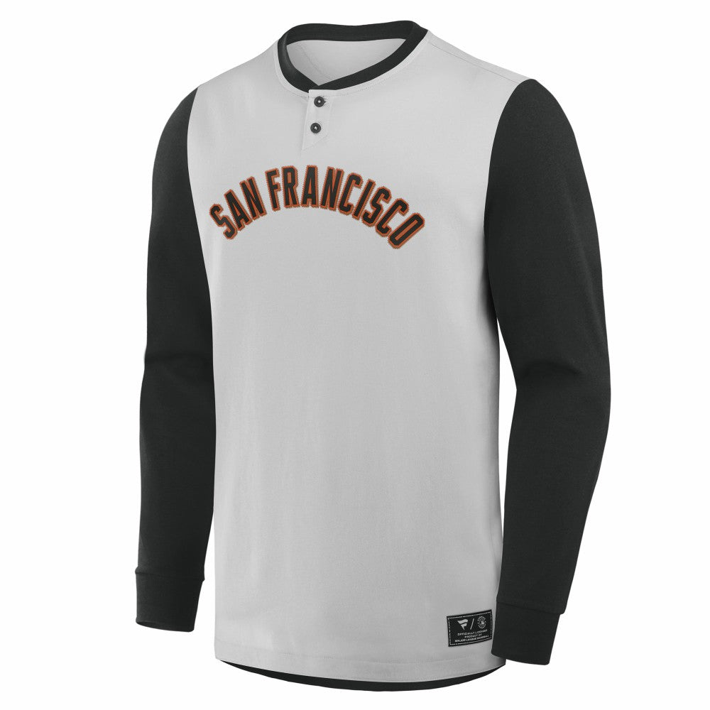 San Francisco Giants Fanatics Clubhouse Long Sleeve Henley Shirt - Gray/Black - Fanatics Lifestyle