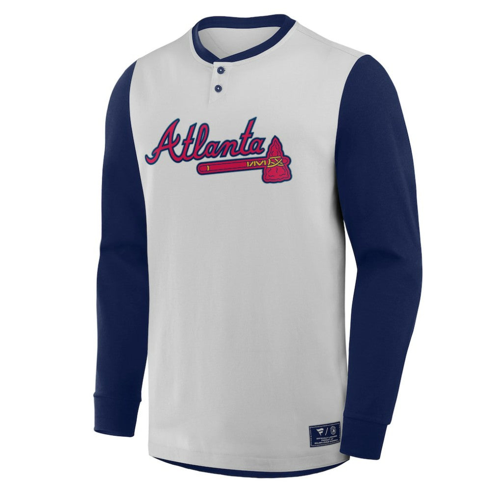Atlanta Braves Fanatics Clubhouse Long Sleeve Henley Shirt - Gray/Navy - Fanatics Lifestyle