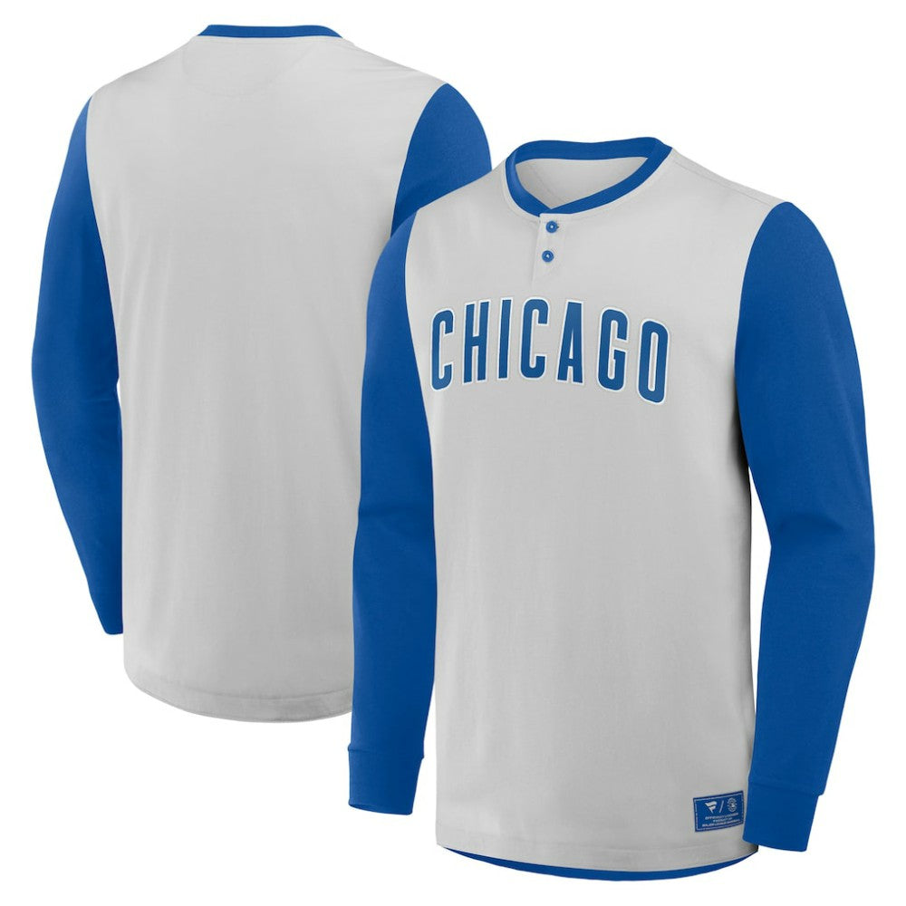 Chicago Cubs Fanatics Clubhouse Long Sleeve Henley Shirt - Gray/Royal - Fanatics Online