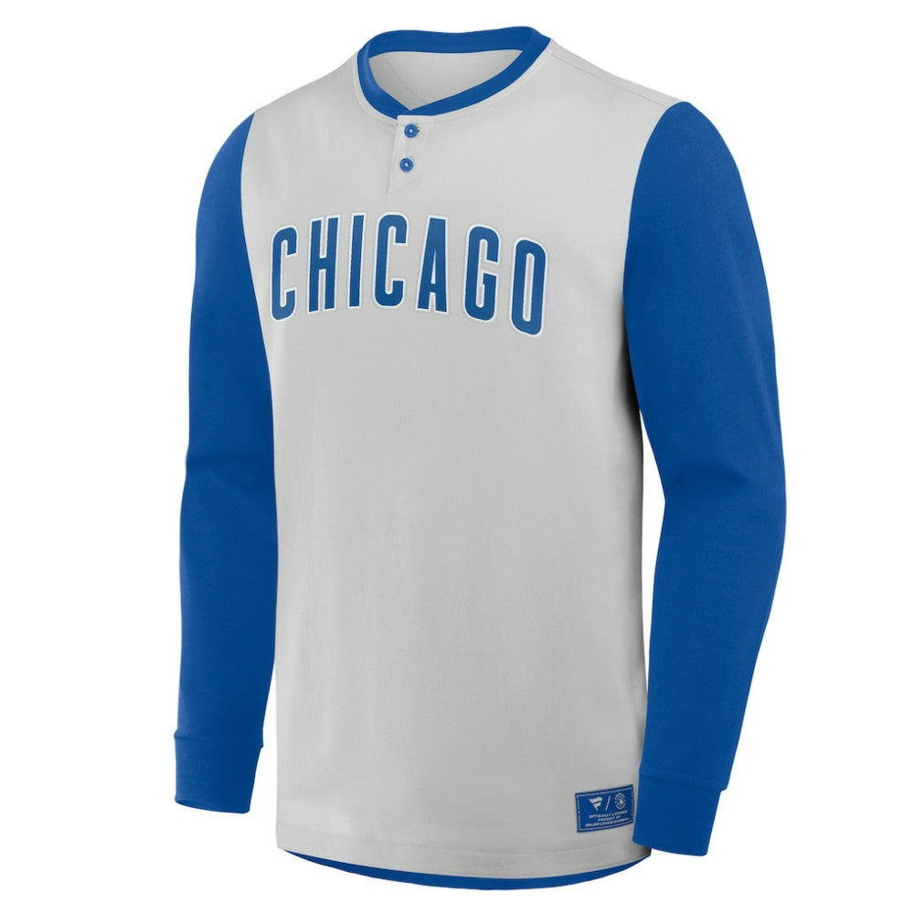 Chicago Cubs Fanatics Clubhouse Long Sleeve Henley Shirt - Gray/Royal - Fanatics Online