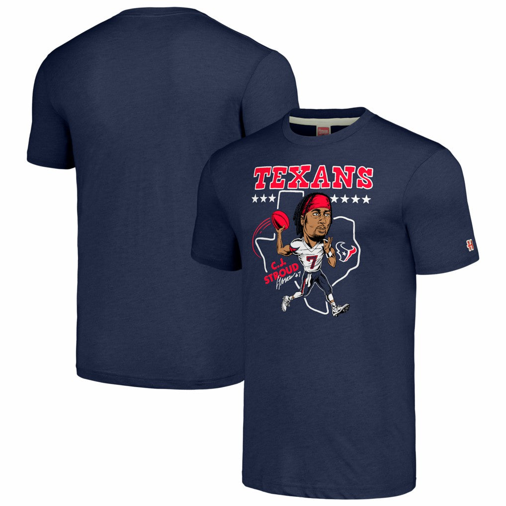 C.J. Stroud Houston Texans Homage Unisex Caricature Player Tri-Blend T-Shirt Navy