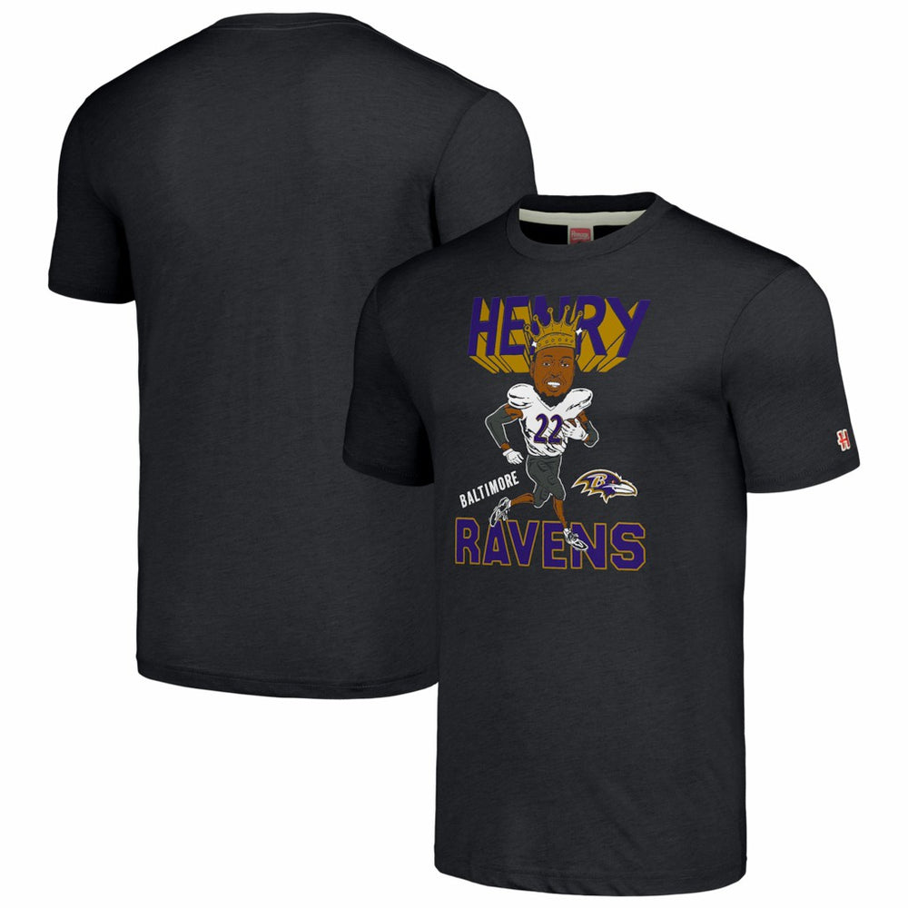Derrick Henry Baltimore Ravens Homage Unisex Caricature Player Tri-Blend T-Shirt Charcoal