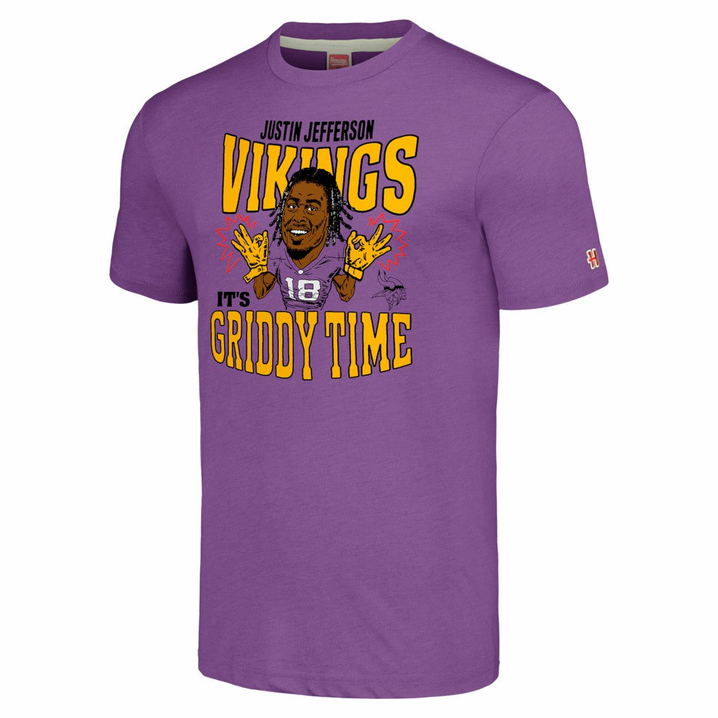 Justin Jefferson Minnesota Vikings Homage Unisex Caricature Player Tri-Blend T-Shirt Heathered Purple