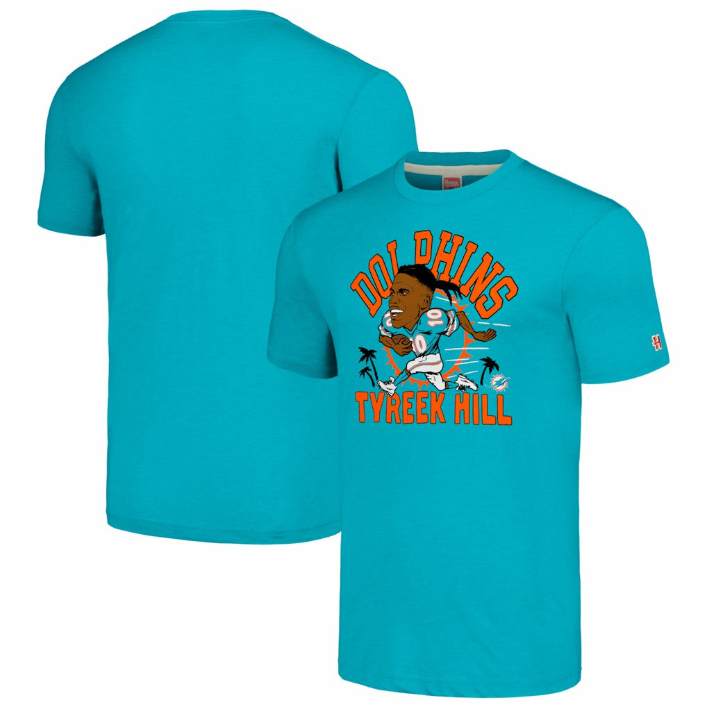 Tyreek Hill Miami Dolphins Homage Unisex Caricature Player Tri-Blend T-Shirt Heathered Aqua