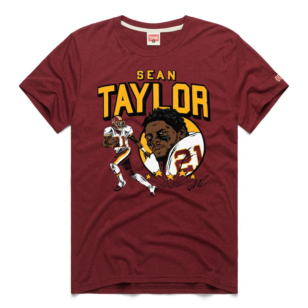 Sean Taylor Washington Commanders Homage Caricature Retired Player Tri-Blend T-Shirt Burgundy
