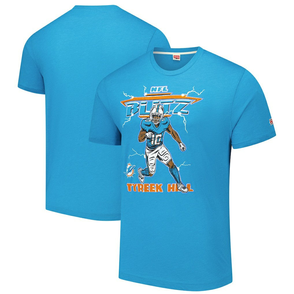Tyreek Hill Miami Dolphins Homage Unisex NFL Blitz Player Tri-Blend T-Shirt Heathered Aqua